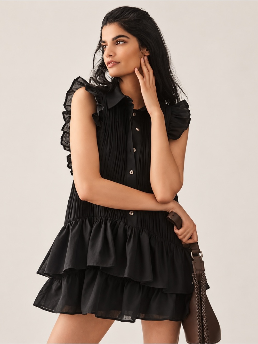 Anthropologie Sleeveless Ruffle Shirt Mini Dress